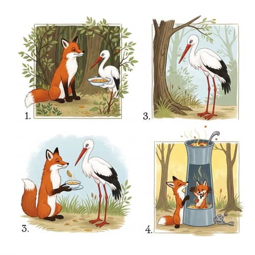 The Fox and the Stork Story - Illustrated Narrative