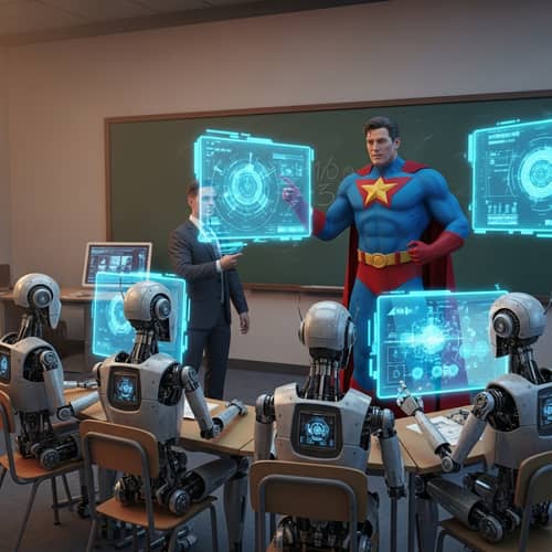 Superhero Imparts Human Values to Futuristic Robots