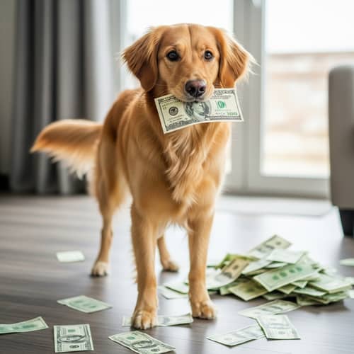 Adorable Domestic Dog with Money | Playful Indoor Scene