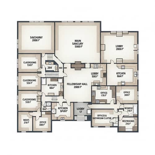 Church Architectural Layout: 80x150 Steel Building Design