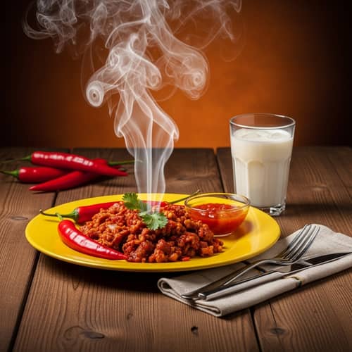 Fiery Delight: Spicy Cuisine & Chilli Peppers on a Colorful Plate