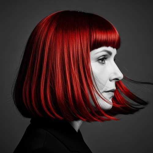 Dramatic Black & White Portrait of a Middle-Aged Woman with Vibrant Red Hair