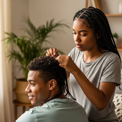 African Descent Couple Hair Braiding - Serene Hair Styling