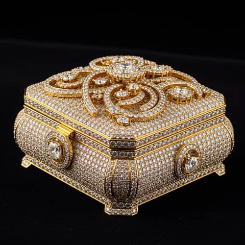 Luxurious Gold Jeweled Box with Precious Diamonds