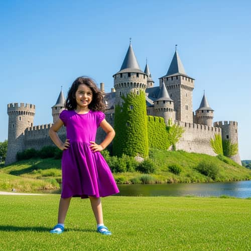 Majestic Castle Scene with Middle-Eastern Girl