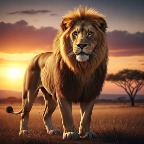 4K HD Lion Picture: Majestic Wild Animal in Savannah Sunset