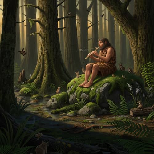 Paleolithic Caveman Playing Ancient Flute | Prehistoric Scene