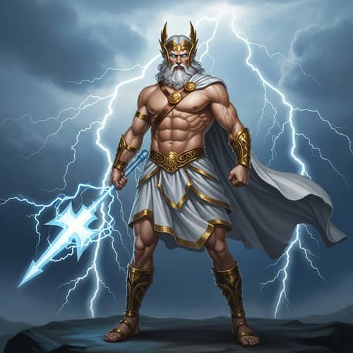 Zeus-like Divine Figure Amidst Thunderous Storm | Mythic Strength