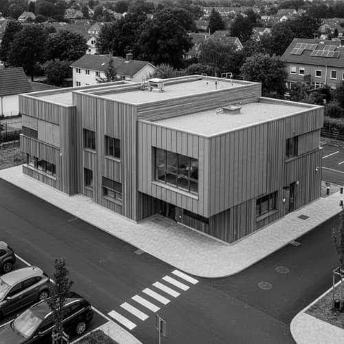 Modern Minimalist School Building with Wood and Metal Facades