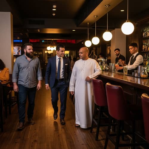 Vibrant Bar Scene: Diverse Group by the Counter