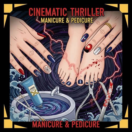 Cinematic Thriller-Inspired Manicure & Pedicure Poster | Japanese Art Style