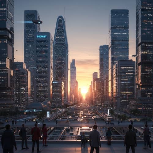 Futuristic Sunset Cityscape | Urban Skylines & Neon Lights