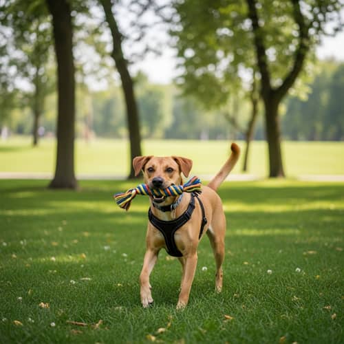 Energetic Dog Ready to Play in Peaceful Park Setting