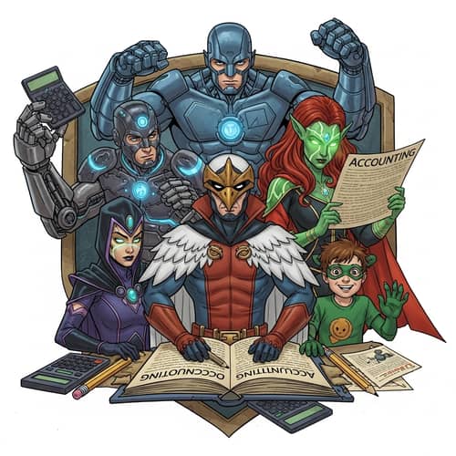 Superheroic Figures Study Accounting | Unique Crest Design