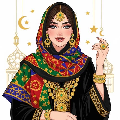 Saudi Woman Eid Illustration | Traditional Attire & Scarf