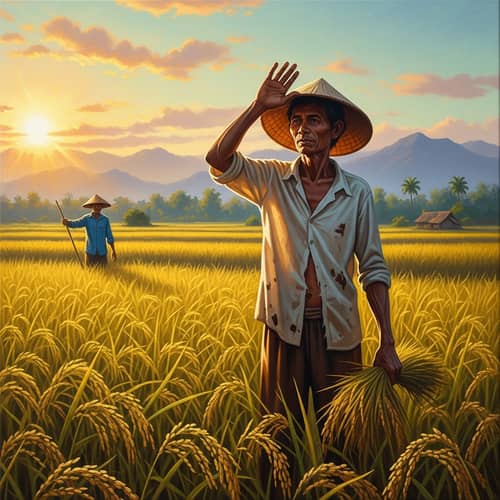 Sunrise Painting of Filipino Farmer in Rural Philippines
