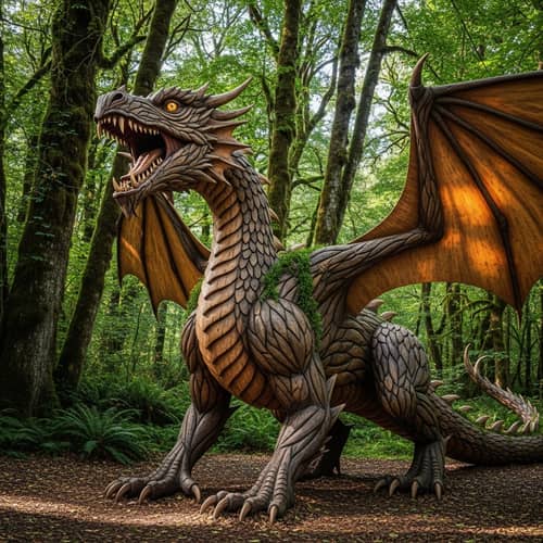 Handcrafted Full-Size Wooden Dragon - Unique Artwork
