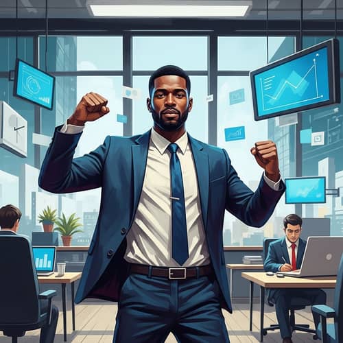 Professional Diverse Man in Modern Office Space - Vibrant Colors & Technology-inspired Scene