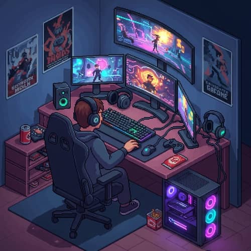 Pixel Art Person Playing Gaming PC