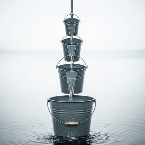 Bucket Waterfall Scene: Cascading Cycle of Flowing Water