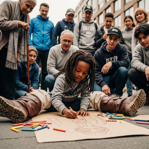 Innocence Unleashed: Multicultural Crowd Admires Child's Artistic Talent