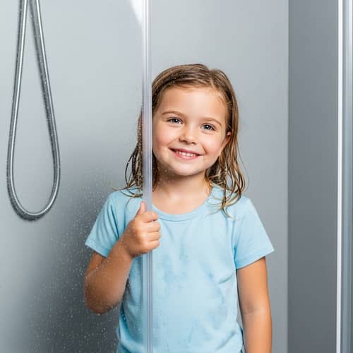 11-Year-Old Caucasian Girl in Shower Smiling | Cute Blonde with Blue Eyes