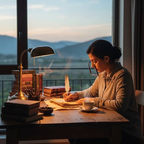 Serene Middle-Eastern Female Writer | Creative Workspace
