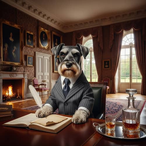 Millionaire Schnauzer Dog in Business Suit | European Mansion