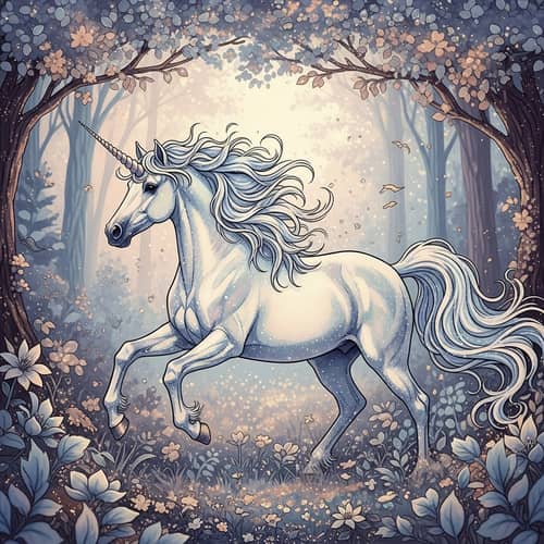 Majestic Unicorn in Enchanted Woodland
