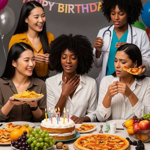 Vibrant Birthday Party with Walnut Cake, Pizza, Fruit & Drama