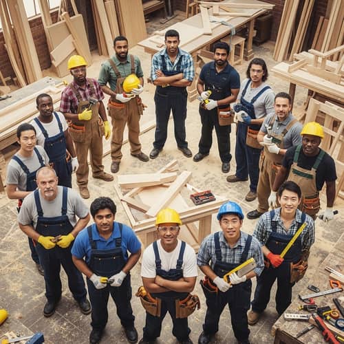 Diverse Group of Carpenters in Circle | Workshop Image