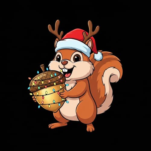 Festive Squirrel with Golden Acorn - Holiday T-shirt Design