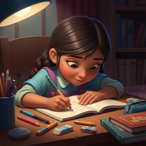 Hispanic Girl Studying with Colorful Stationery | Animated Schoolwork