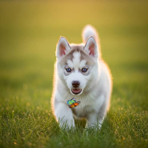 Cute Puppy Playing in a Vibrant Green Field