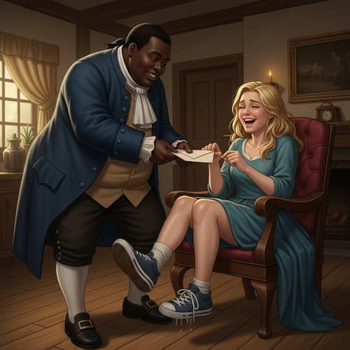 18th Century Tickle Scene: Black Man Tickles Blonde Girl's Feet