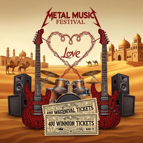 Metal Music Festival Poster with Arabian Cultural Fusion