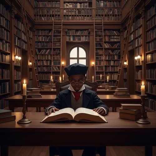 Young African Professor in Classical Library - Study Enthusiast