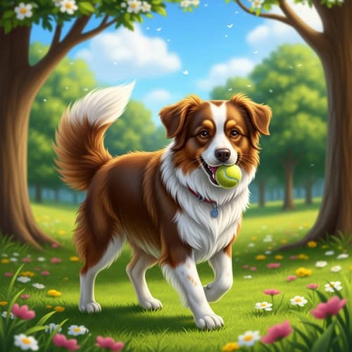Adorable Medium-sized Dog with Brown and White Fur Playing in Sunny Park