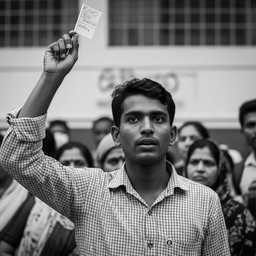 Youthful South Asian Man in National Election Candid Moment