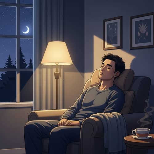 Asian Man Sleeping at Night | Peaceful Nap in Dimly Lit Room