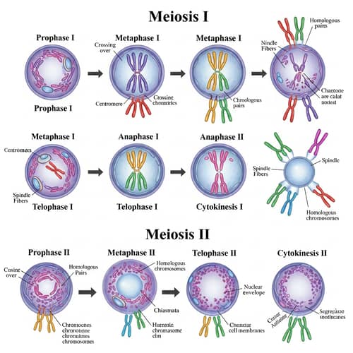Stepwise Guide to Meiosis I & II | Educational Biology Illustration