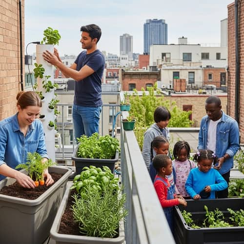 Urban Gardening: Diverse Group Growing Gardens in City Spaces
