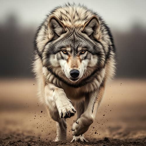 Shaggy Wolf Running on Two Legs Like a Human