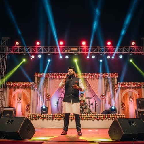 Passionate South Asian Male Singer Performing on Stage
