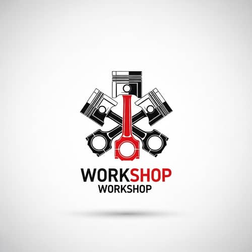 Minimalistic Car Workshop Logo Design with Vector Styled Pistons