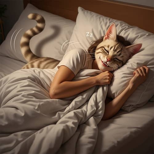 Woman's Transformation into Cat with Cat Ears and Tail