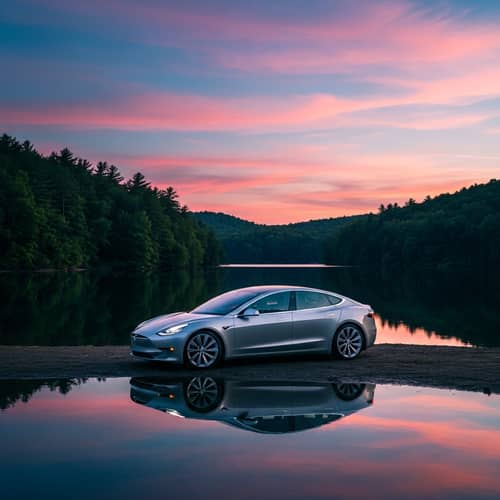 Tesla Car by Serene Lake | Futuristic Utopia Harmony