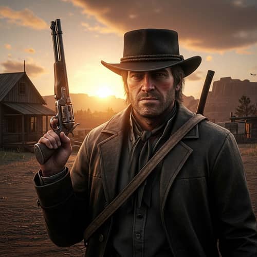 Henry Monroe: Wild West Character in Sunset Landscape