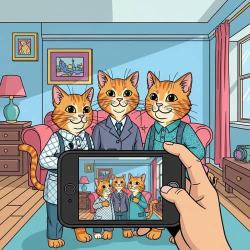 Playful Kittens Selfie in Vibrant Living Room