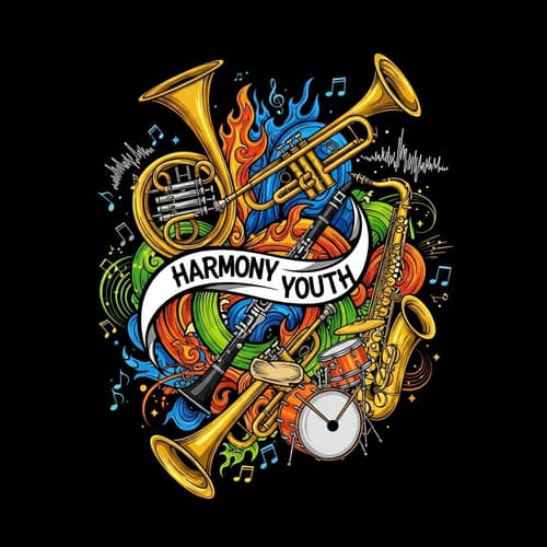 Youth Band T-Shirt Design with Musical Instruments